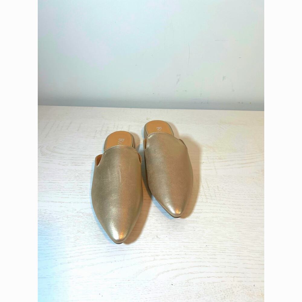 Rohb by Joyce Azria Womens Maison Gold Faux Leather Slip-On Mules sze 6
